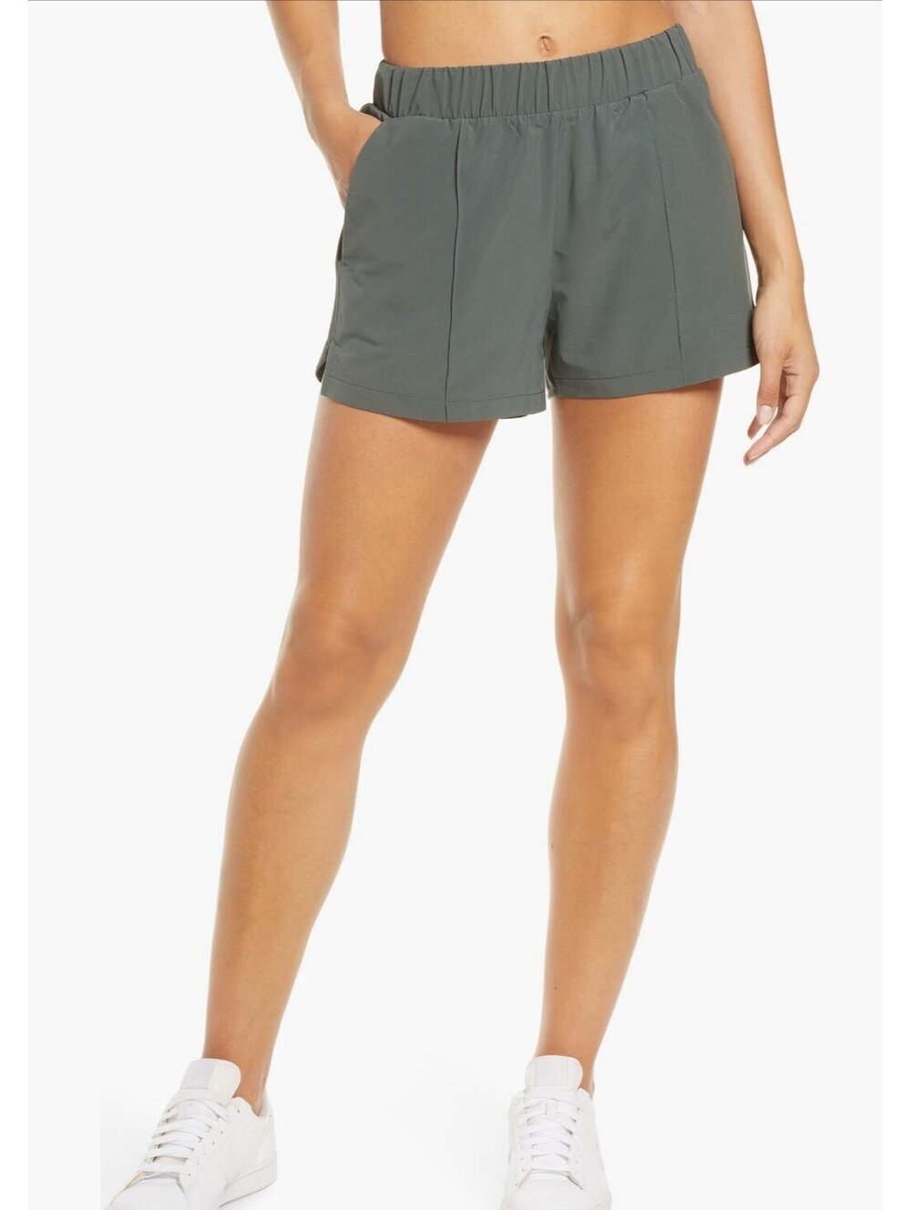 Zella Taylor Getaway High Waist Stretch Shorts - Small (Green Urban)